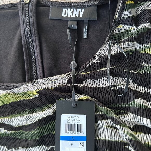 DKNY Bodycon Mesh Ruched Dress Green Black Size Extra Large NWT - Picture 6 of 11